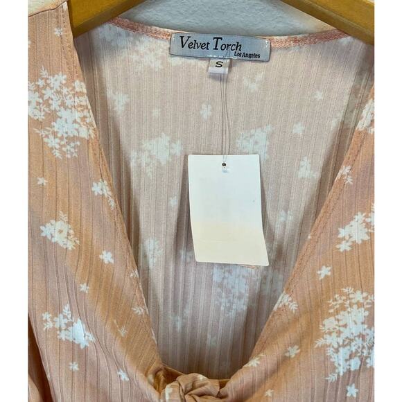 Velvet Torch Nordstrom NWT S Floral Balloon Sleeve Tie Front Dress Cottage Core - Picture 3 of 5